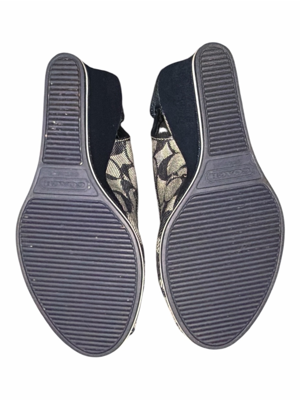 Coach Tarrah Signature Denim Wedge Sandals Size 8.5M Blue Canvas Peep Toe Y2K - Picture 6 of 8
